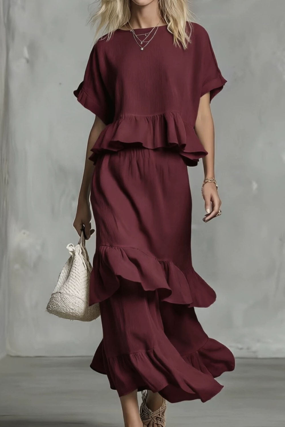 Two-piece Set Of Ruffled Top And Skirt
