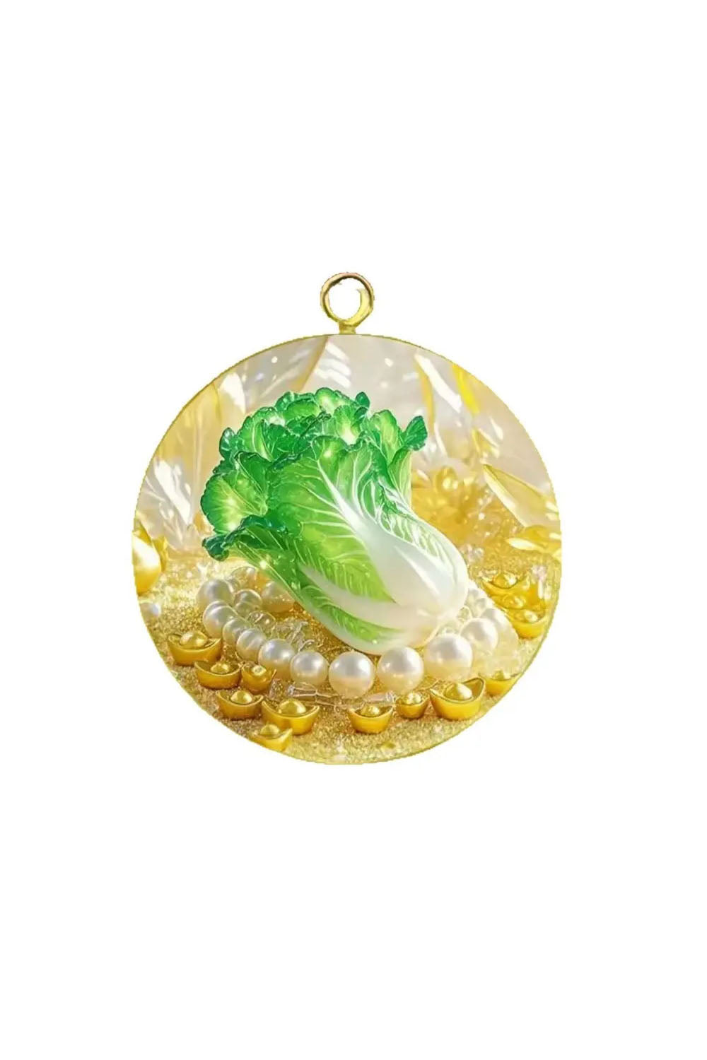 Round Cabbage Prosperity Pendant, Precious Lustrous Bead Jewelry