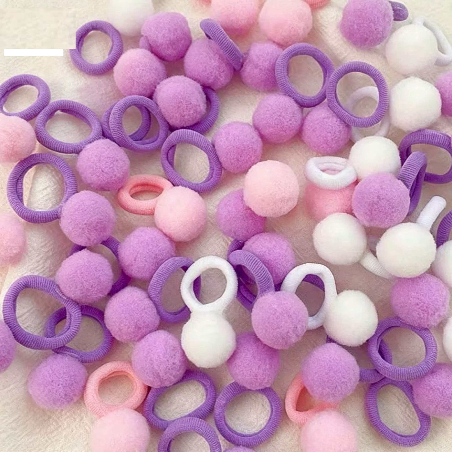 Kindergarten Girl's Colorful Pom-pom Hair Tie