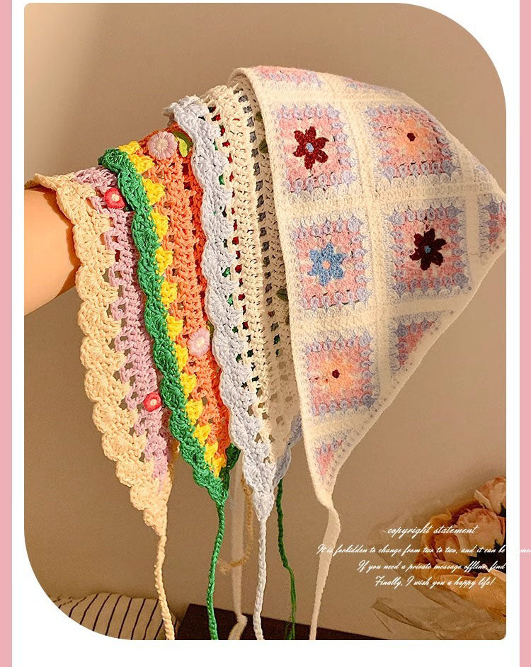 Hand-knitted Triangular Hollow Out Headscarf