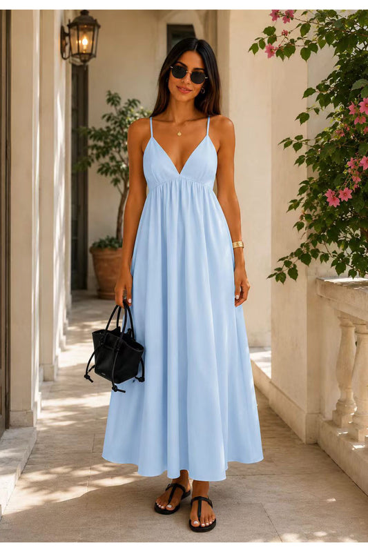 Deep V Neck Backless Maxi Dress
