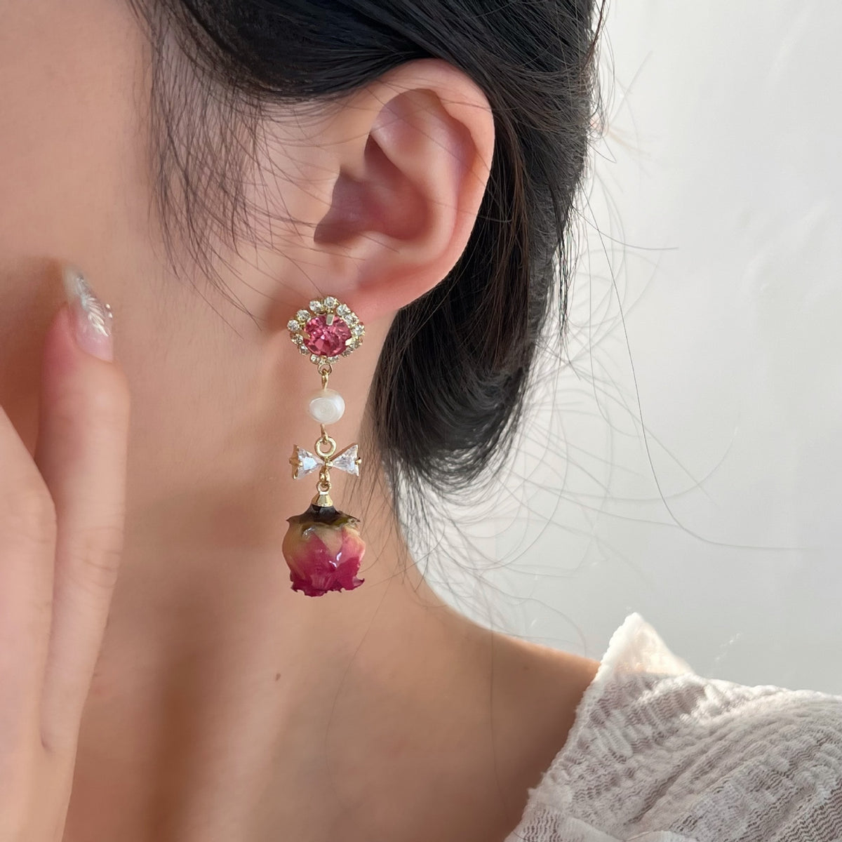 Pearl and Rose Earrings