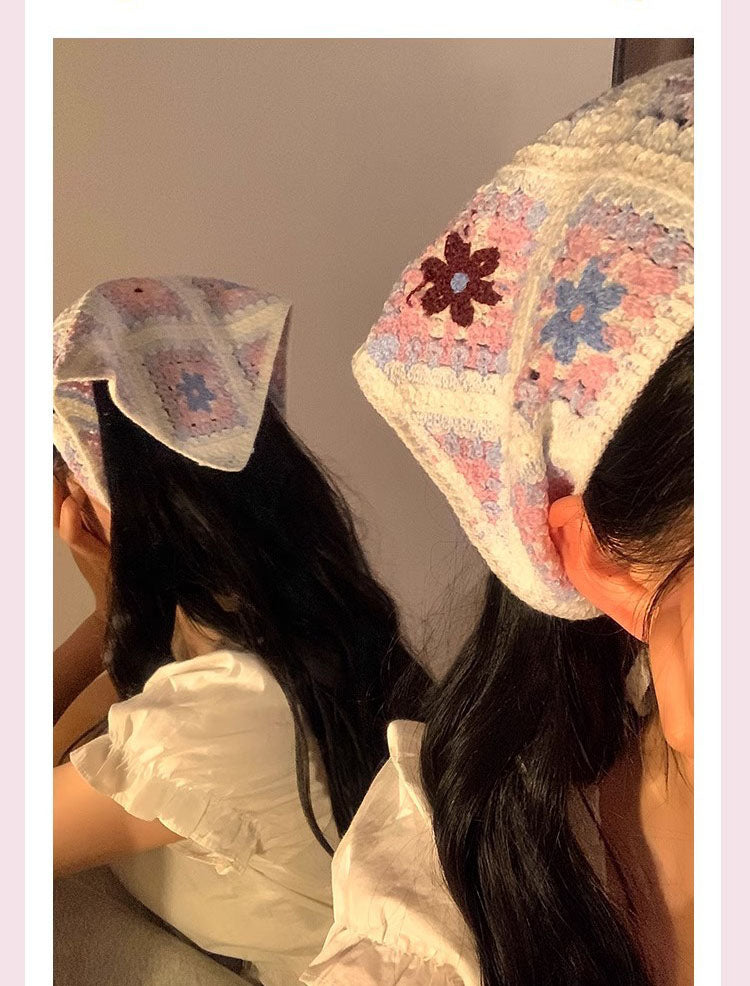 Hand-knitted Triangular Hollow Out Headscarf
