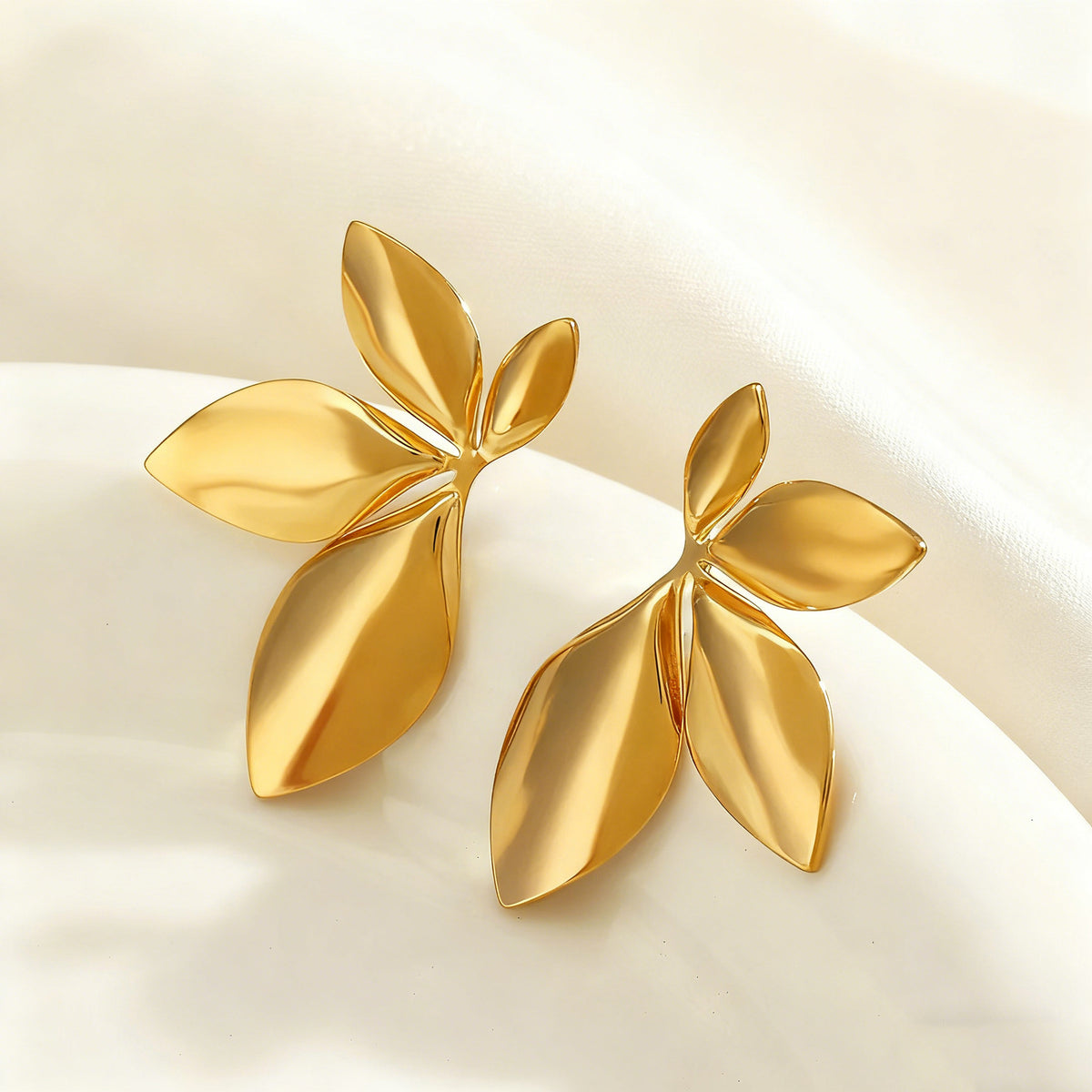 Smooth-finish Stainless Steel Leaf Stud Earrings