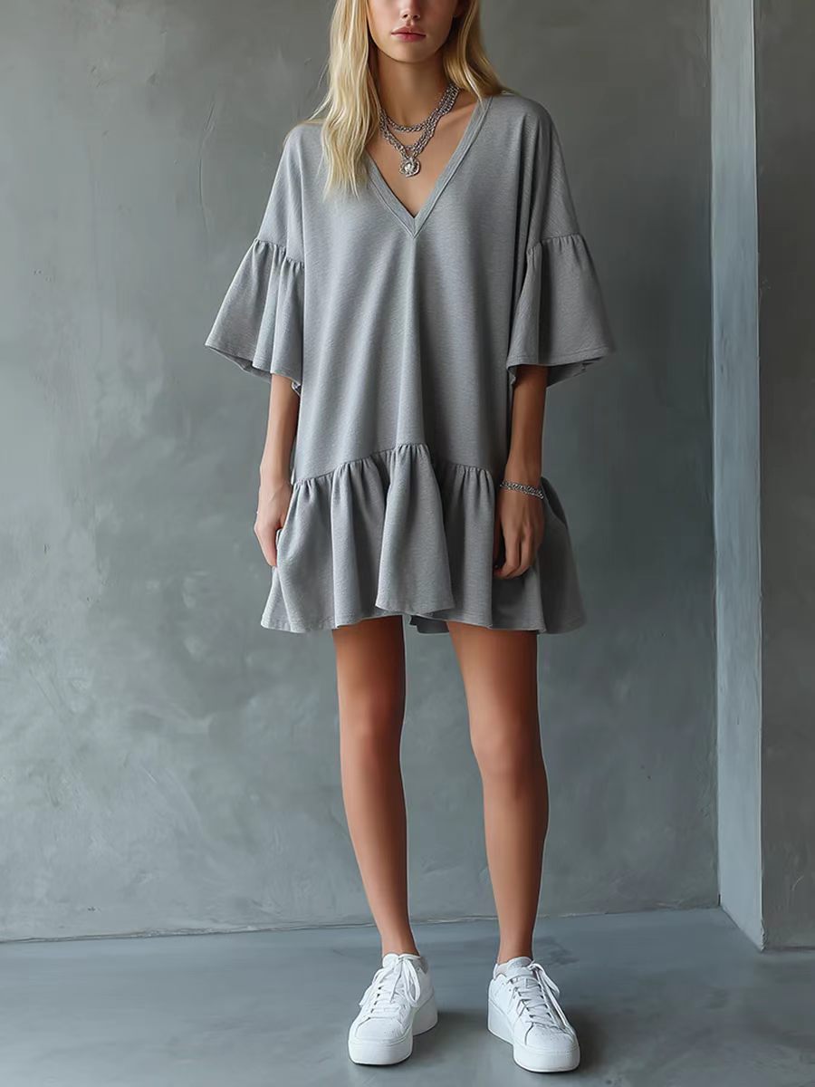 Ruffled V-neck Dress