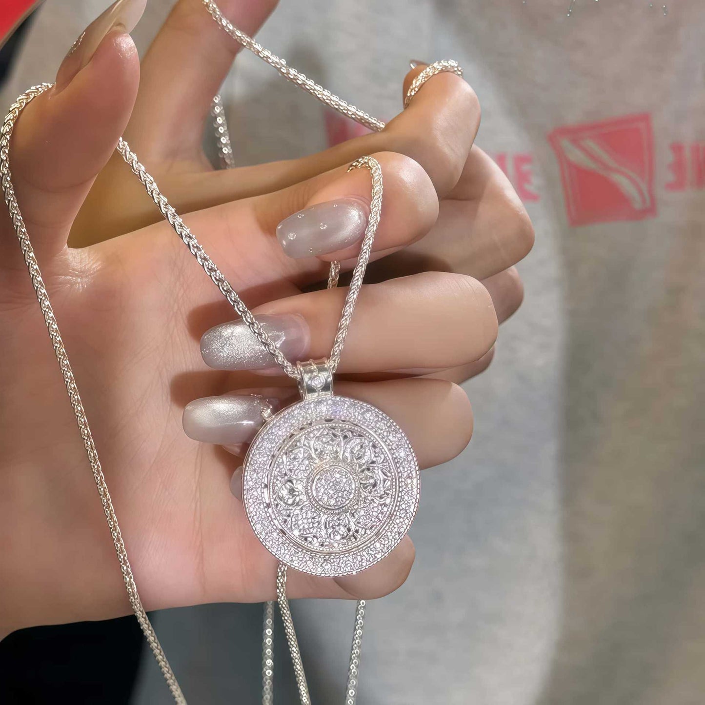 Hollowed-out Round Double-sided Patterned Necklace