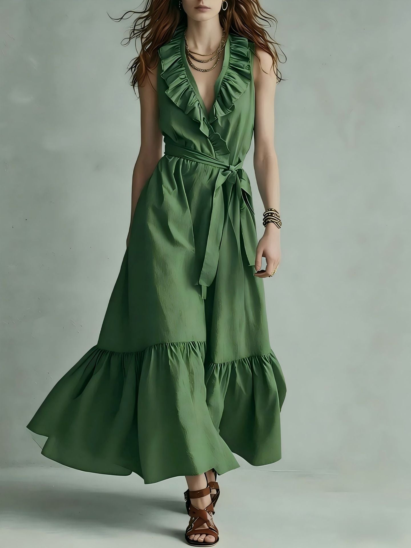Pleated Sleeveless Maxi Dress
