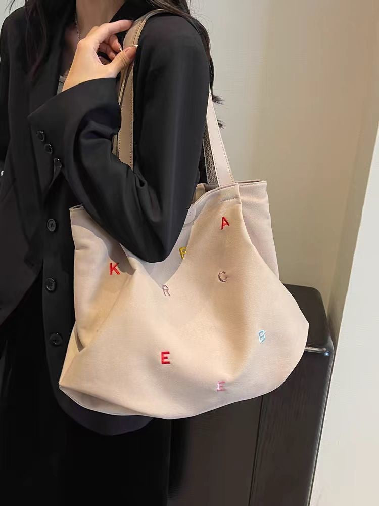 Embroidered Letter Tote Bag