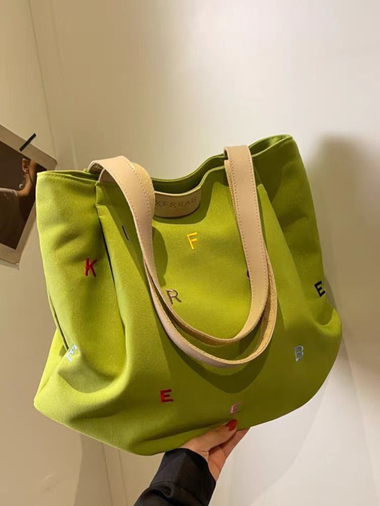 Embroidered Letter Tote Bag