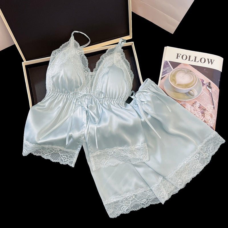 V Neck Lace Splice Sleepwear