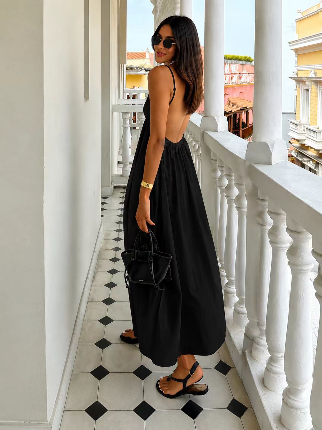 Deep V Neck Backless Maxi Dress