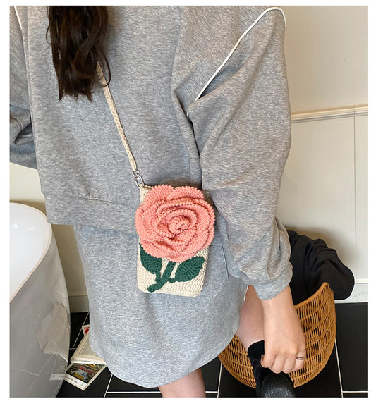 Floral Knit Shoulder Bag