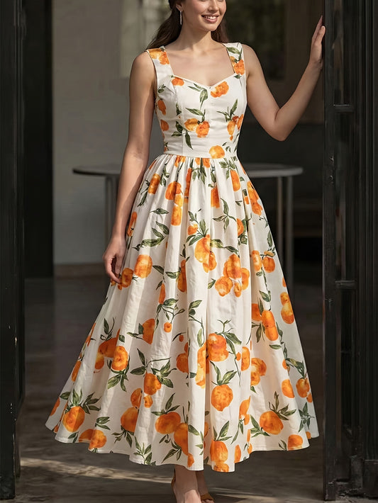 Peach Pattern Sleeveless Maxi Dress