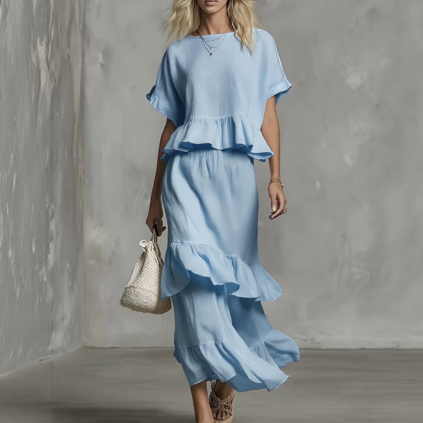 Two-piece Set Of Ruffled Top And Skirt