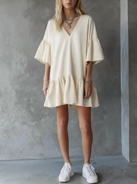Ruffled V-neck Dress
