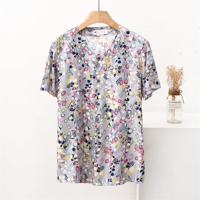 Middl-aged And Elderly Floral Buttons Top