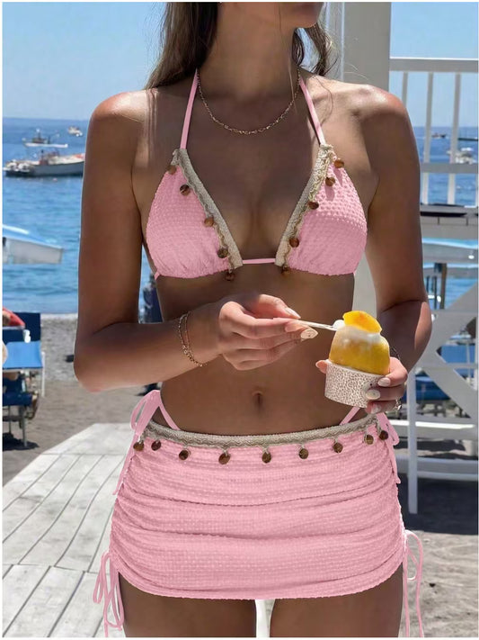 Beige Halter Neck Beach Swimsuit