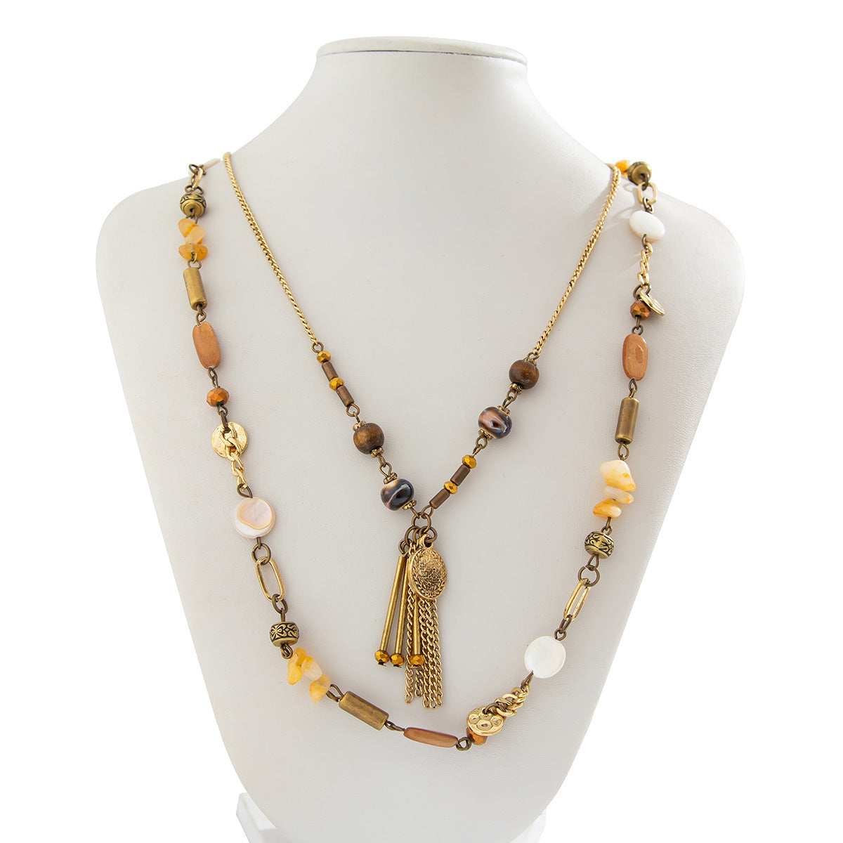 Imitation Pearl Long Necklace Set