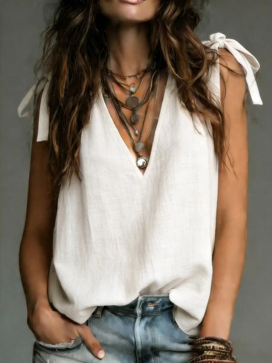 Deep V Neck Solid Color Top
