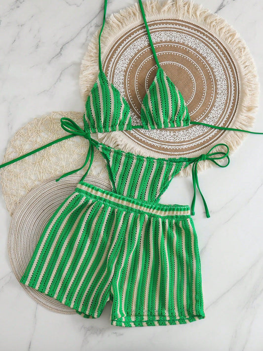 Knit Three Pieces Bikini Set