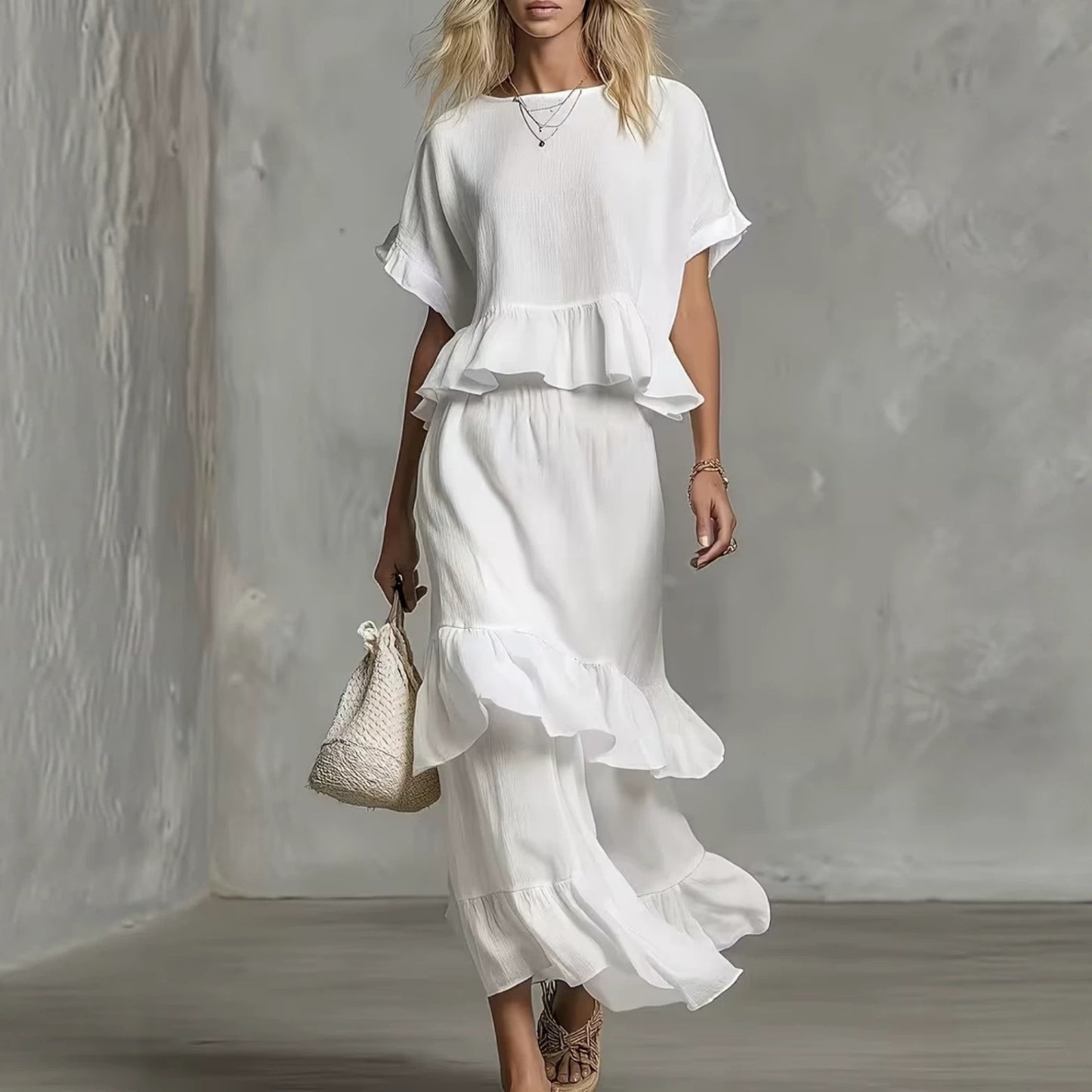 Two-piece Set Of Ruffled Top And Skirt