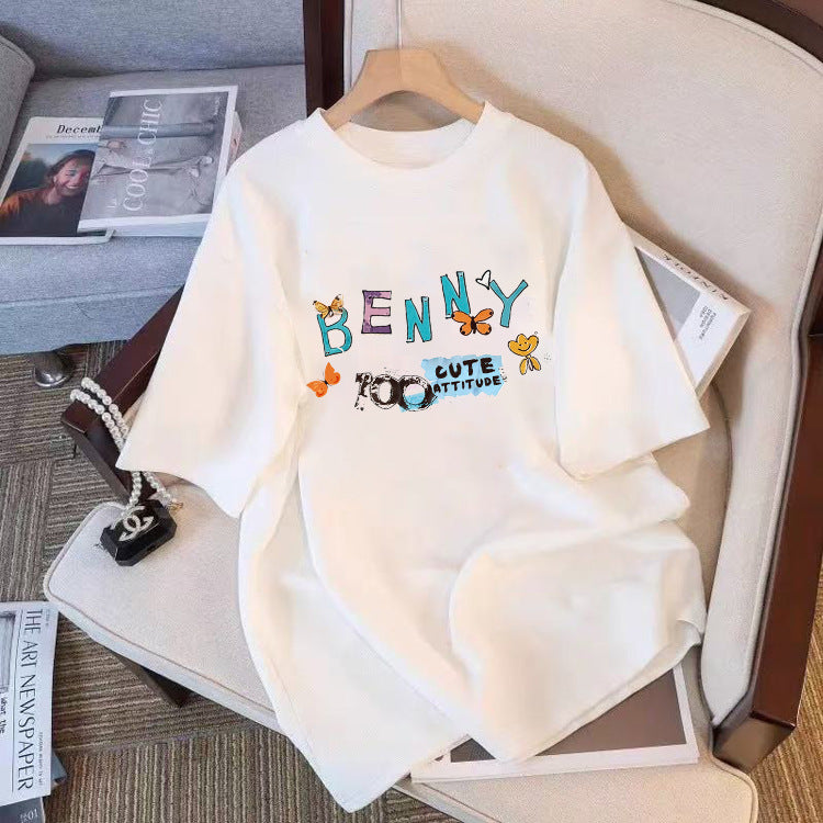 Casual Short Sleeve Letters Top