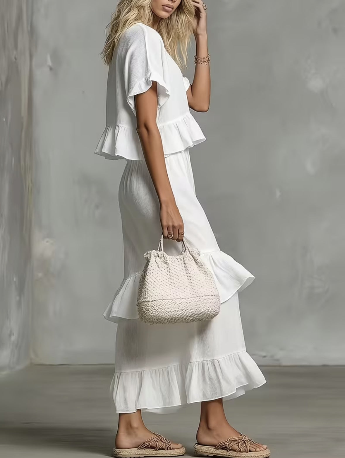 Two-piece Set Of Ruffled Top And Skirt