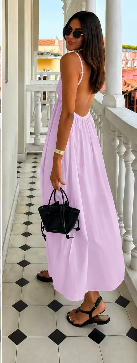 Deep V Neck Backless Maxi Dress