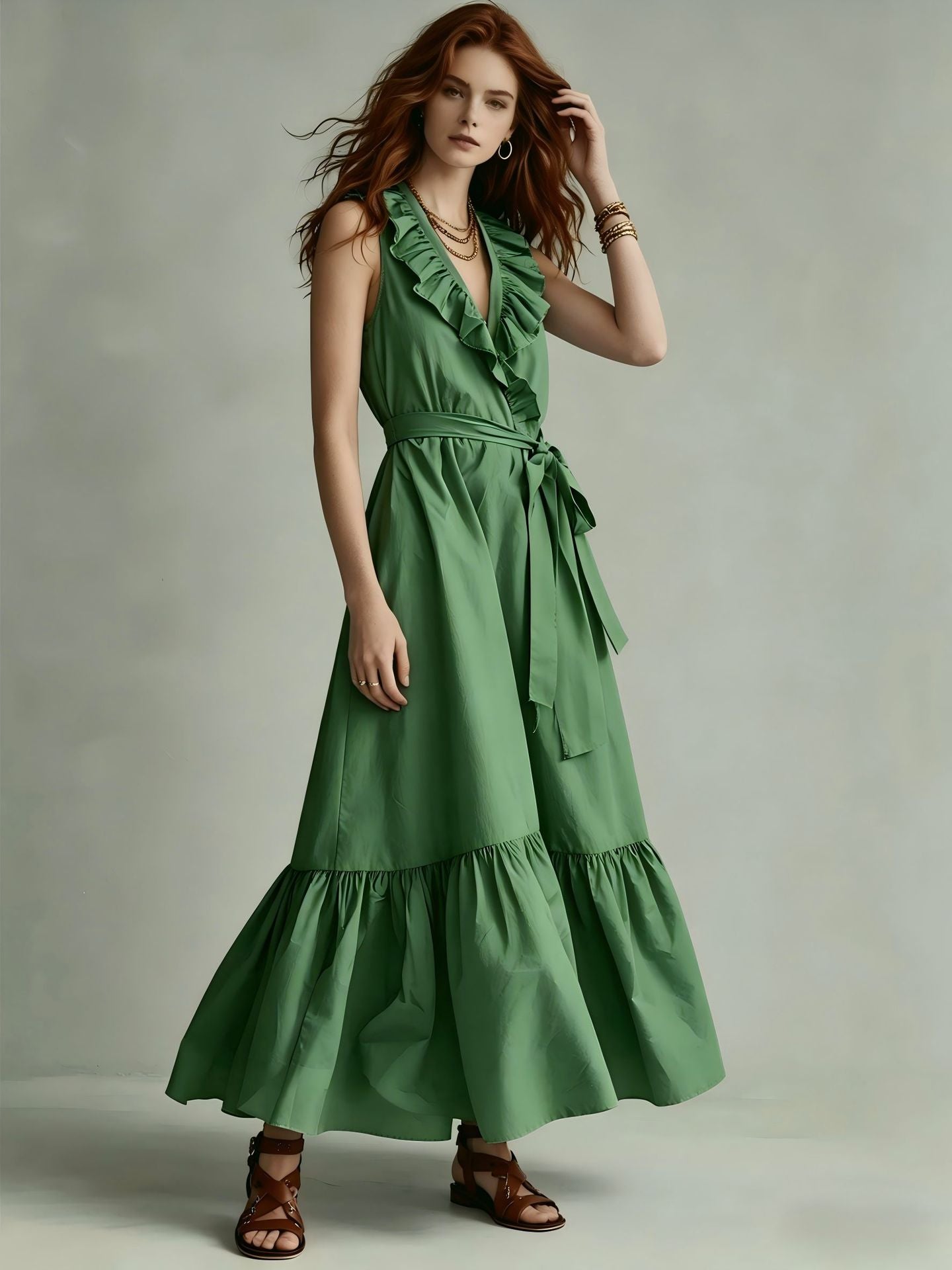 Pleated Sleeveless Maxi Dress