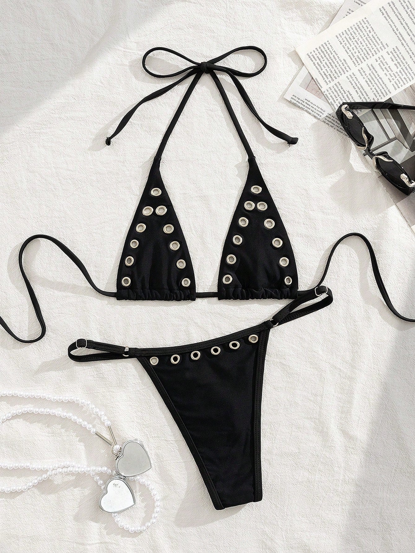 Metal Ring Halter Neck Bikini Set