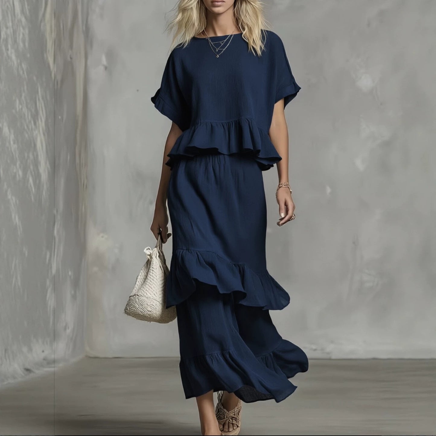 Two-piece Set Of Ruffled Top And Skirt