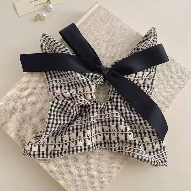 Large Bow Checkered Hair Tie