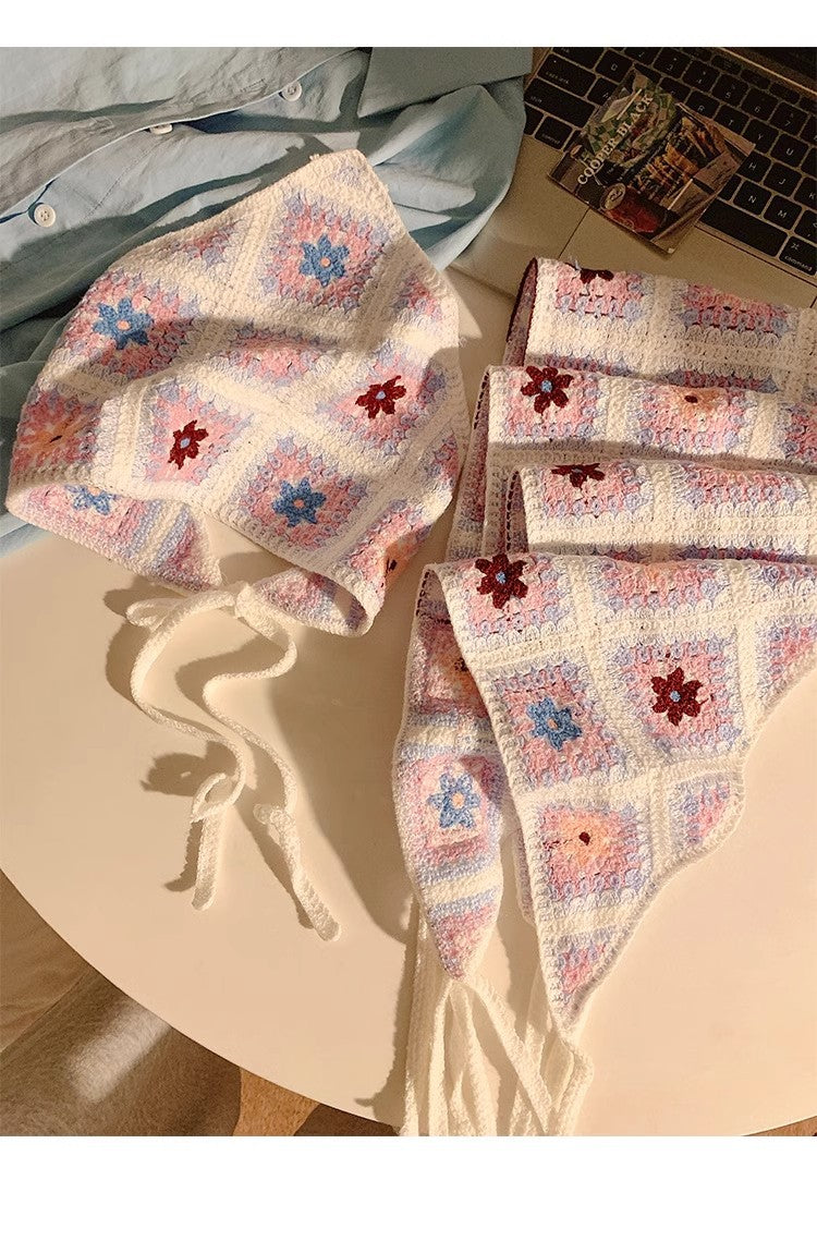 Hand-knitted Triangular Hollow Out Headscarf