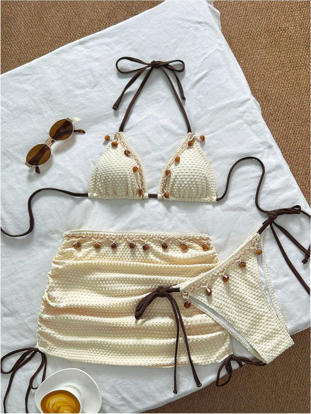 Beige Halter Neck Beach Swimsuit