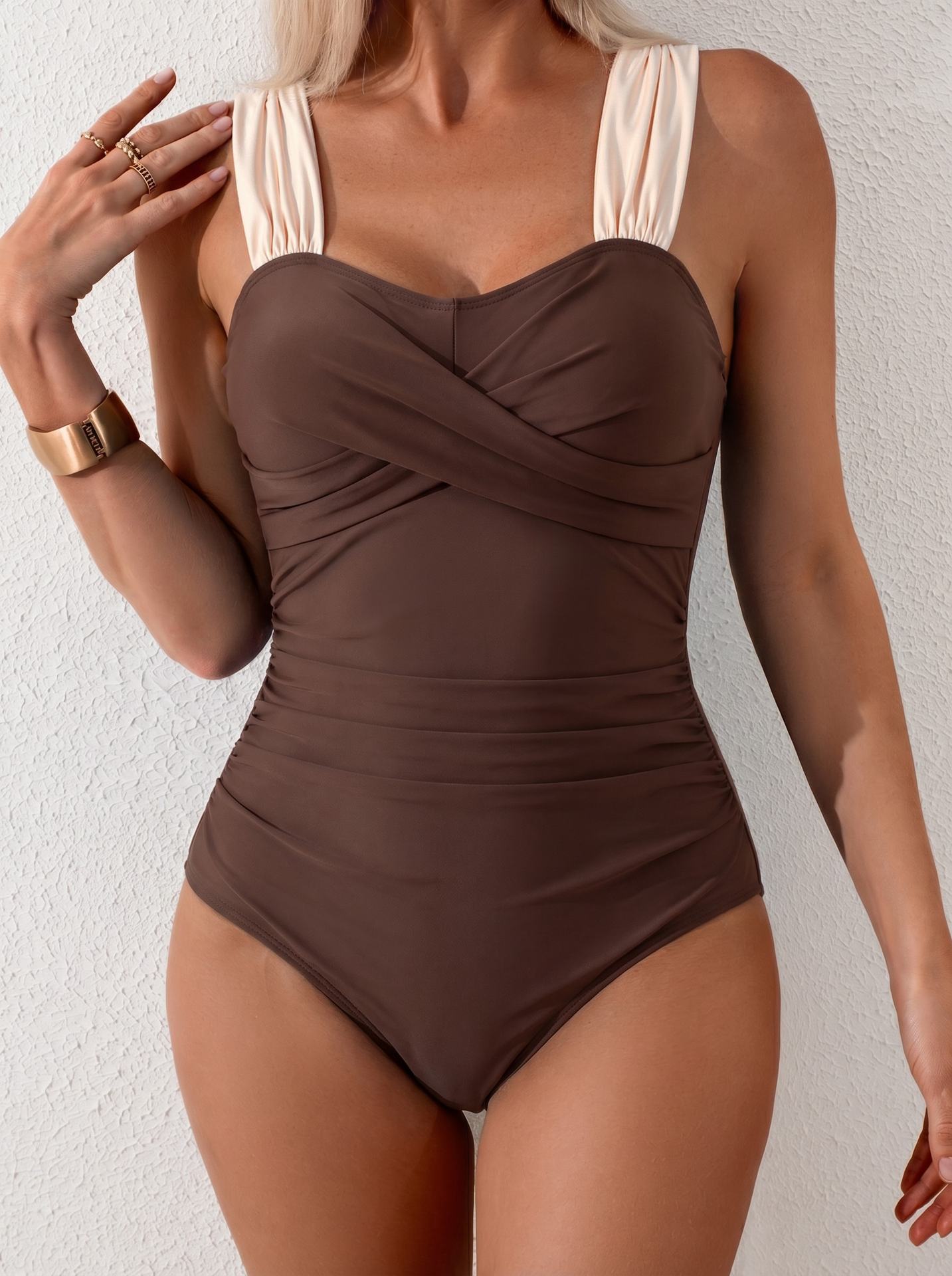 Cross Pleated One Piece Swimsuit