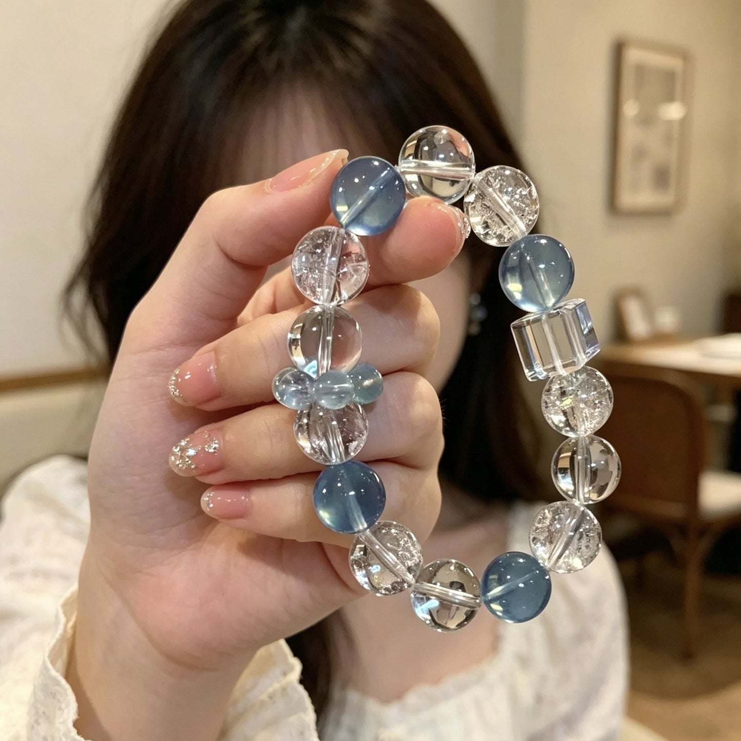 Imitation Natural Aquamarine White Crystal Bracelet For Women