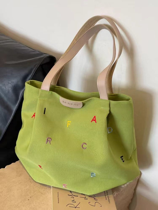 Embroidered Letter Tote Bag