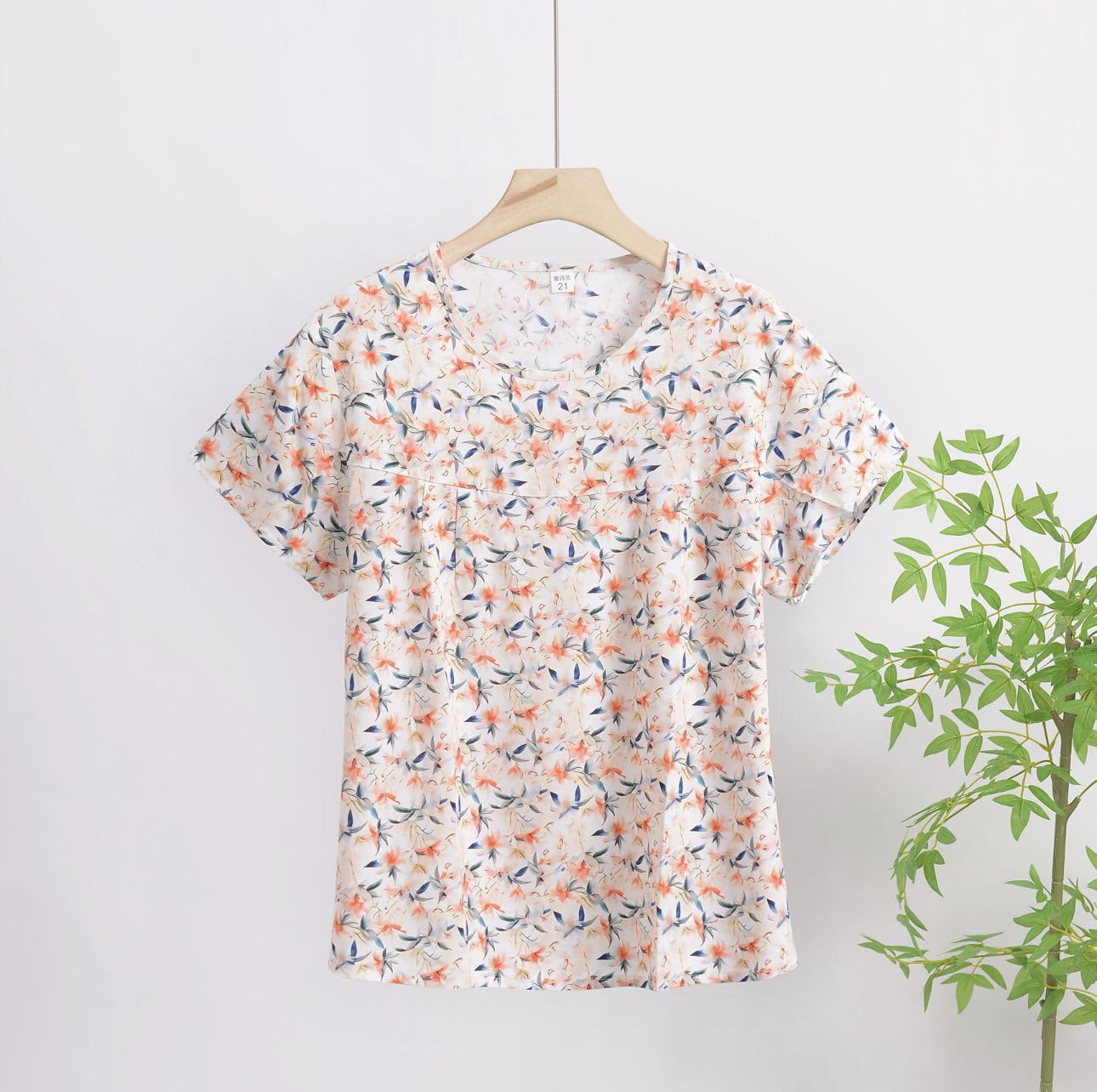 Loose Floral Print Top For Middle-aged
