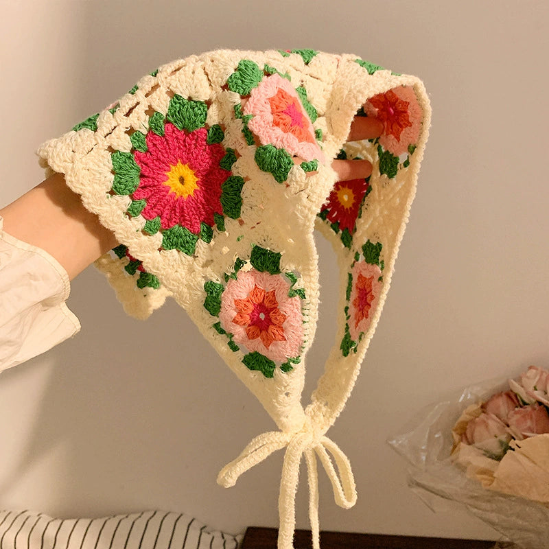 Hand-knitted Triangular Hollow Out Headscarf