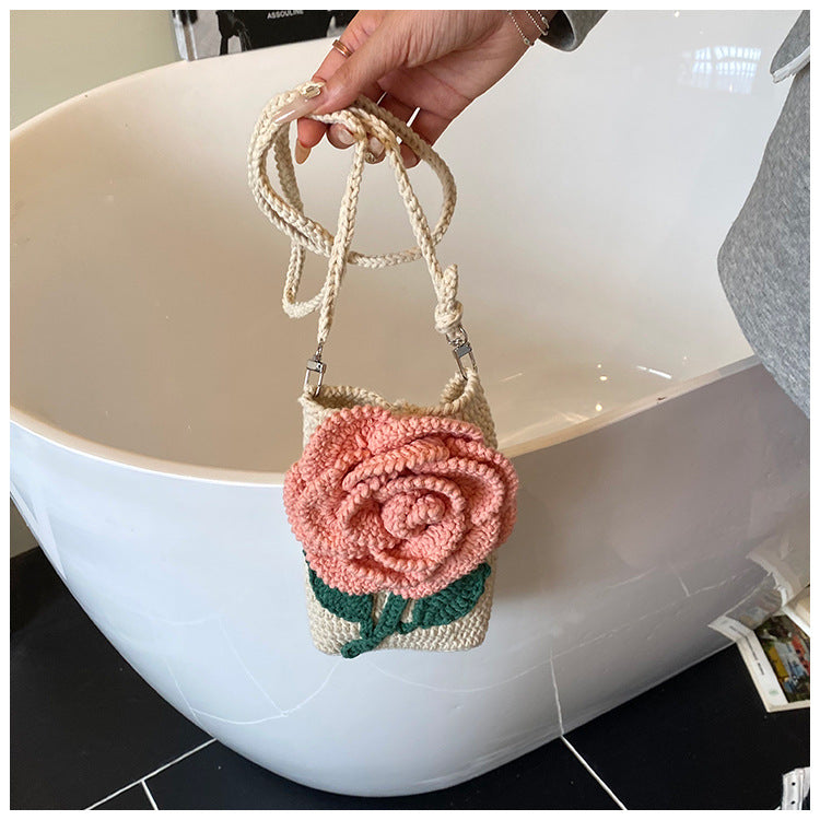 Floral Knit Shoulder Bag