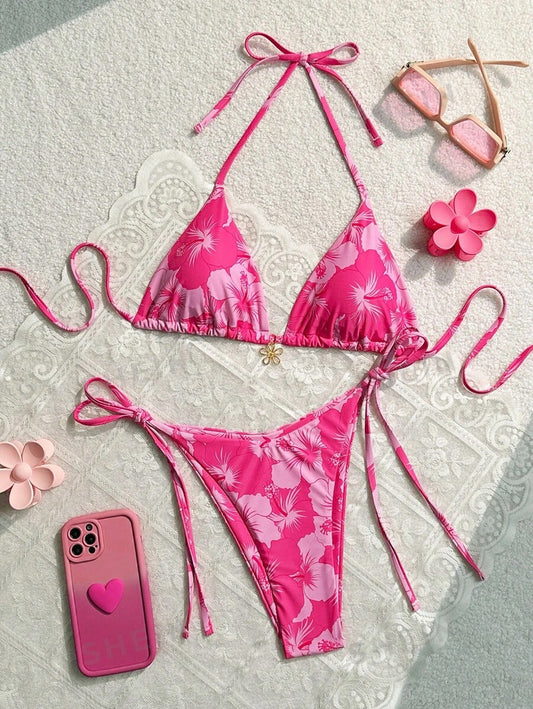 Pink Flower Bikini Set