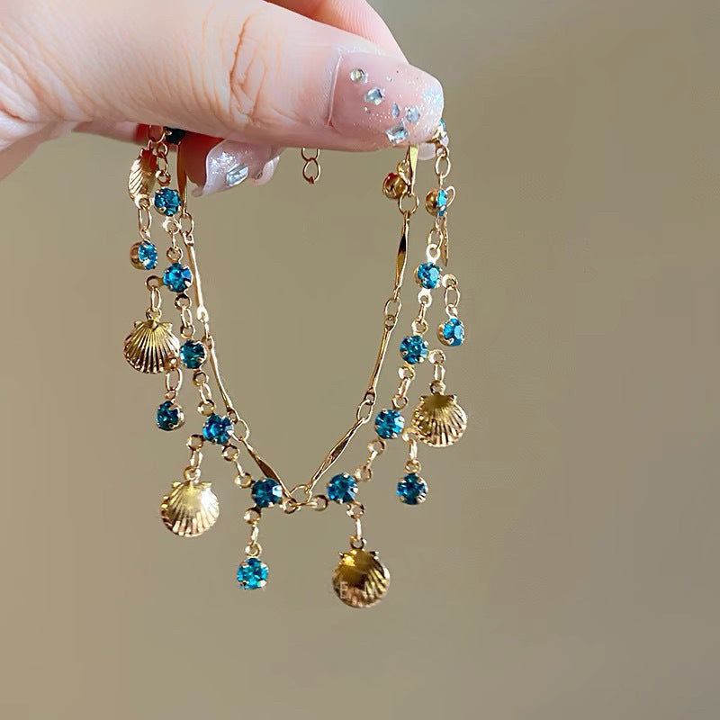 Blue And Golden Seashell Necklace