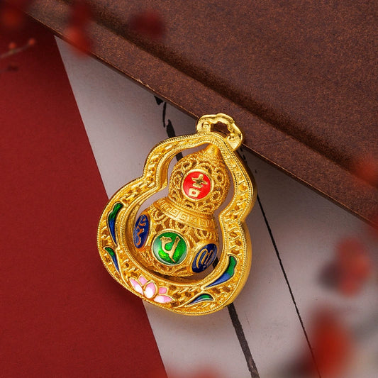 Enamel Filigree Openwork Rotating Gourd Necklace