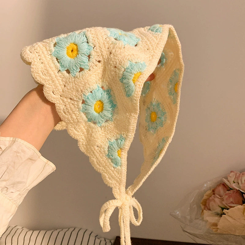 Hand-knitted Triangular Hollow Out Headscarf