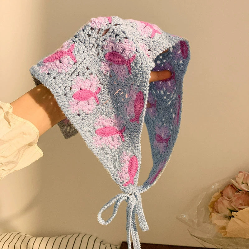 Hand-knitted Triangular Hollow Out Headscarf