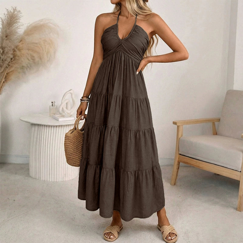 Solid-Color Halter Neck Dress