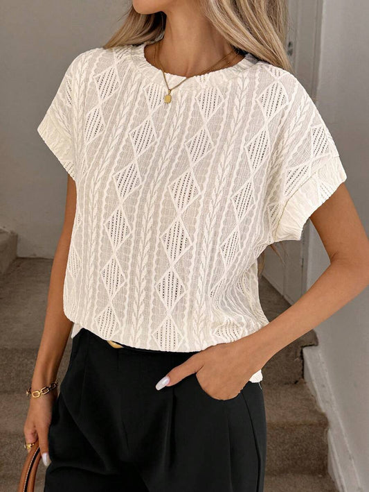 Round Neck Jacquard Short Sleeved T-shirt