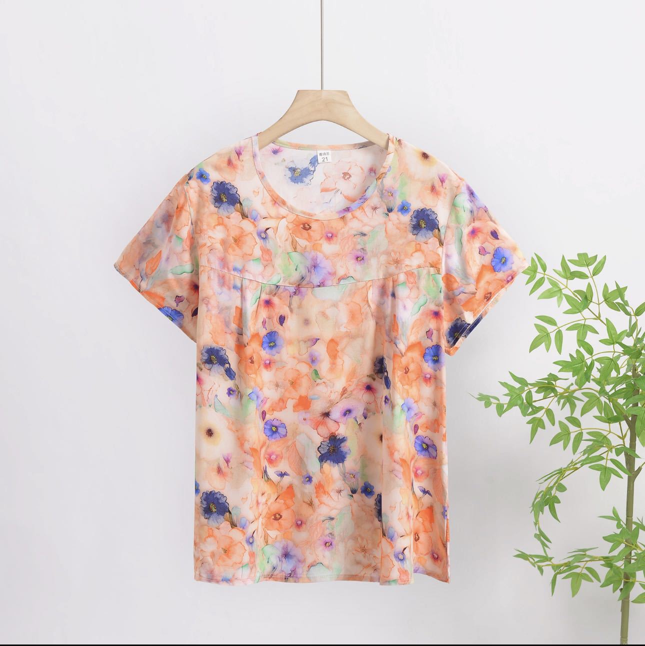 Loose Floral Print Top For Middle-aged