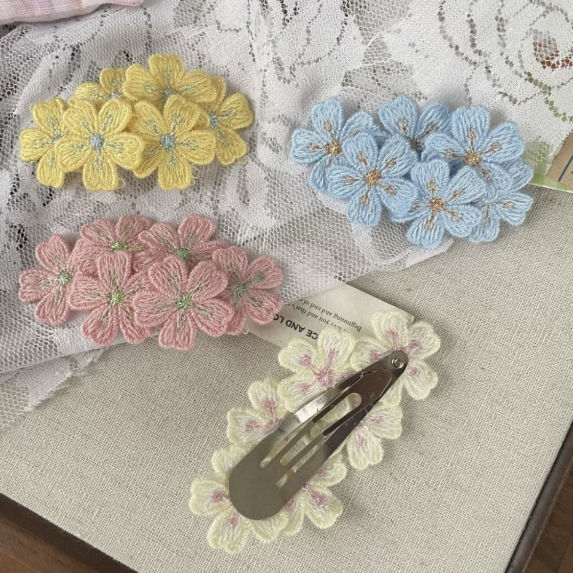 Embroidered Flower Hair Clip