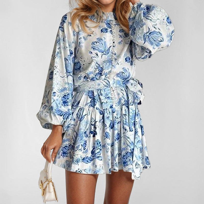 Floral Long Sleeve Chiffon Dress